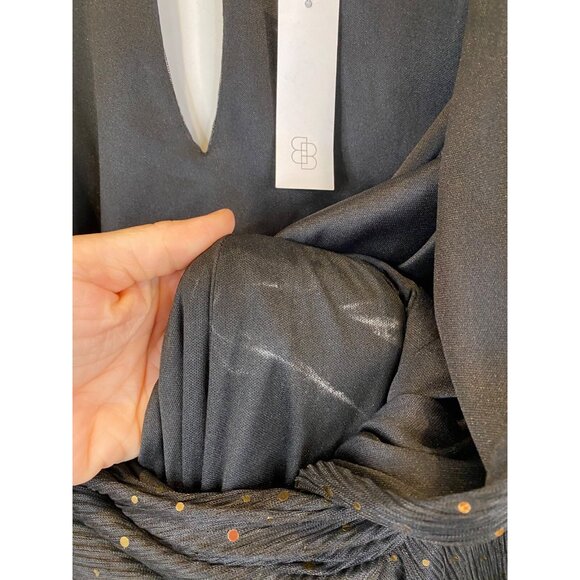 Baltic Born Abigail Sparkle Gown Black Gold Sequins Semi Sheer V Neck Medium New - Picture 11 of 14